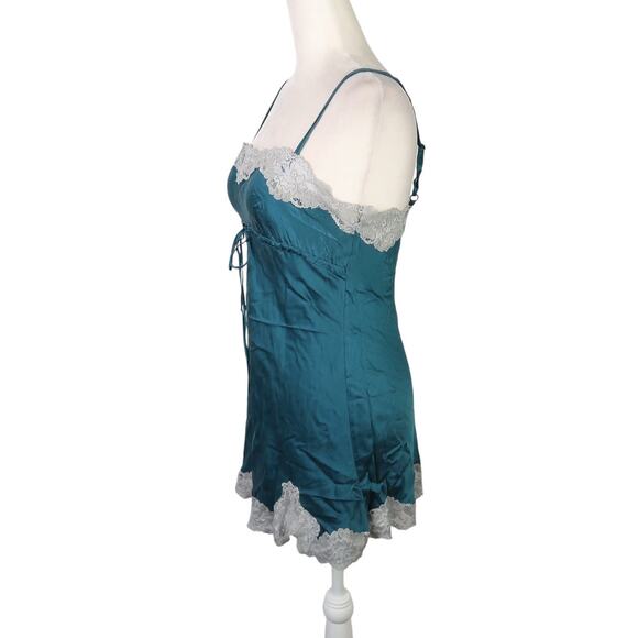 Vintage 90s Teal Green Silk Babydoll Slip Dress Nighty Lingerie S - Picture 3 of 4